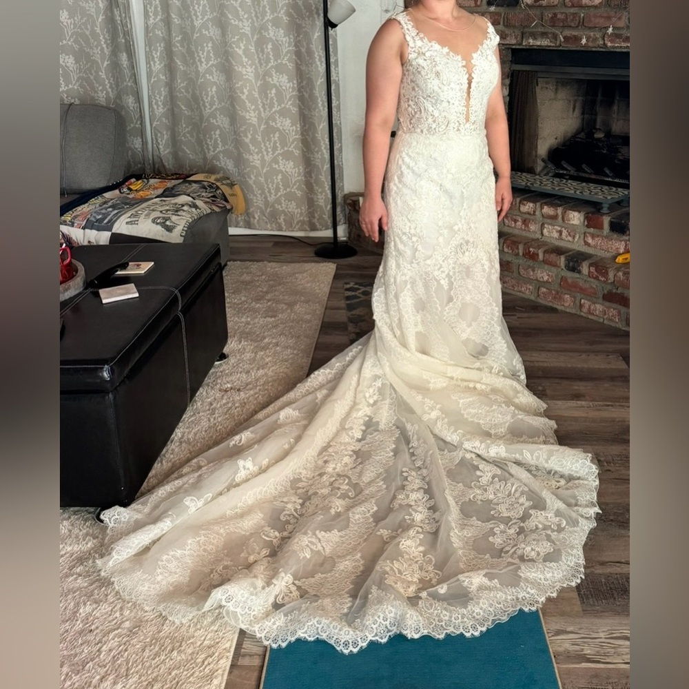 Pronovias Elegant Lace Wedding Dress in White - Picture 6 of 7